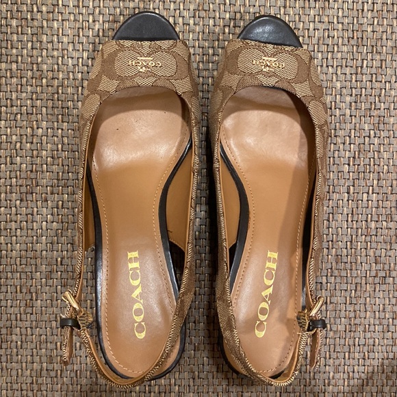 Coach 7.5 Khaki Signature Cork Wedge Sandals - Picture 5 of 12